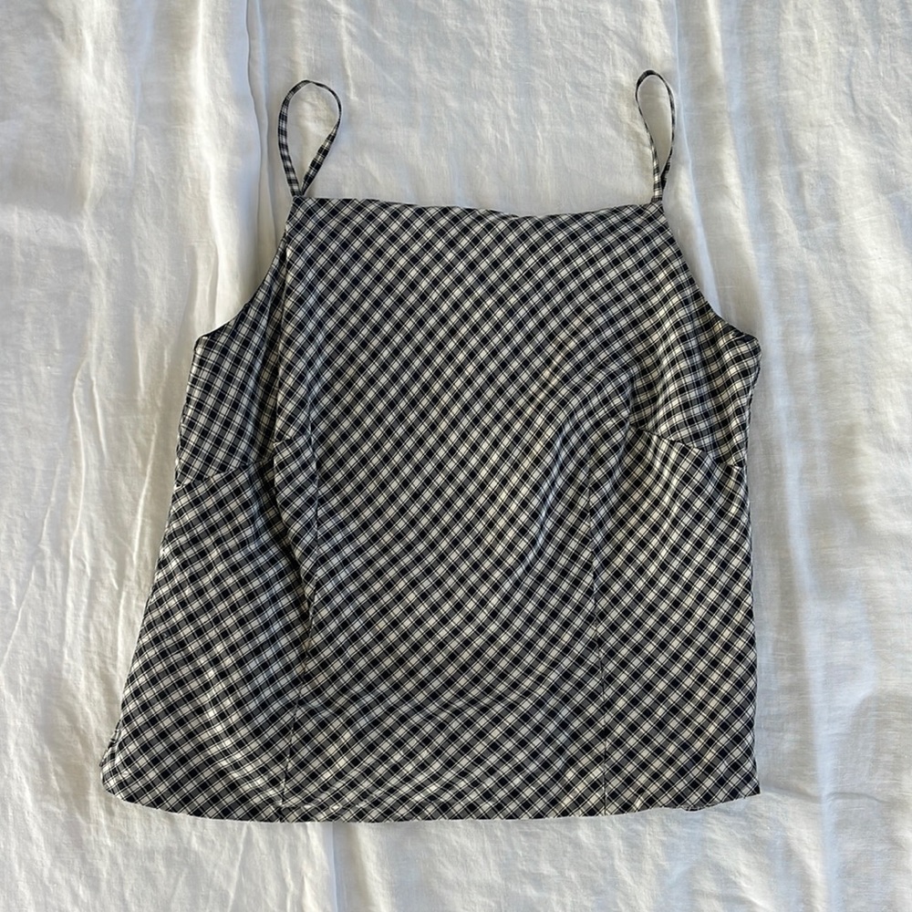 Vintage Plaid Silk Ann Taylor Square Neck Tank